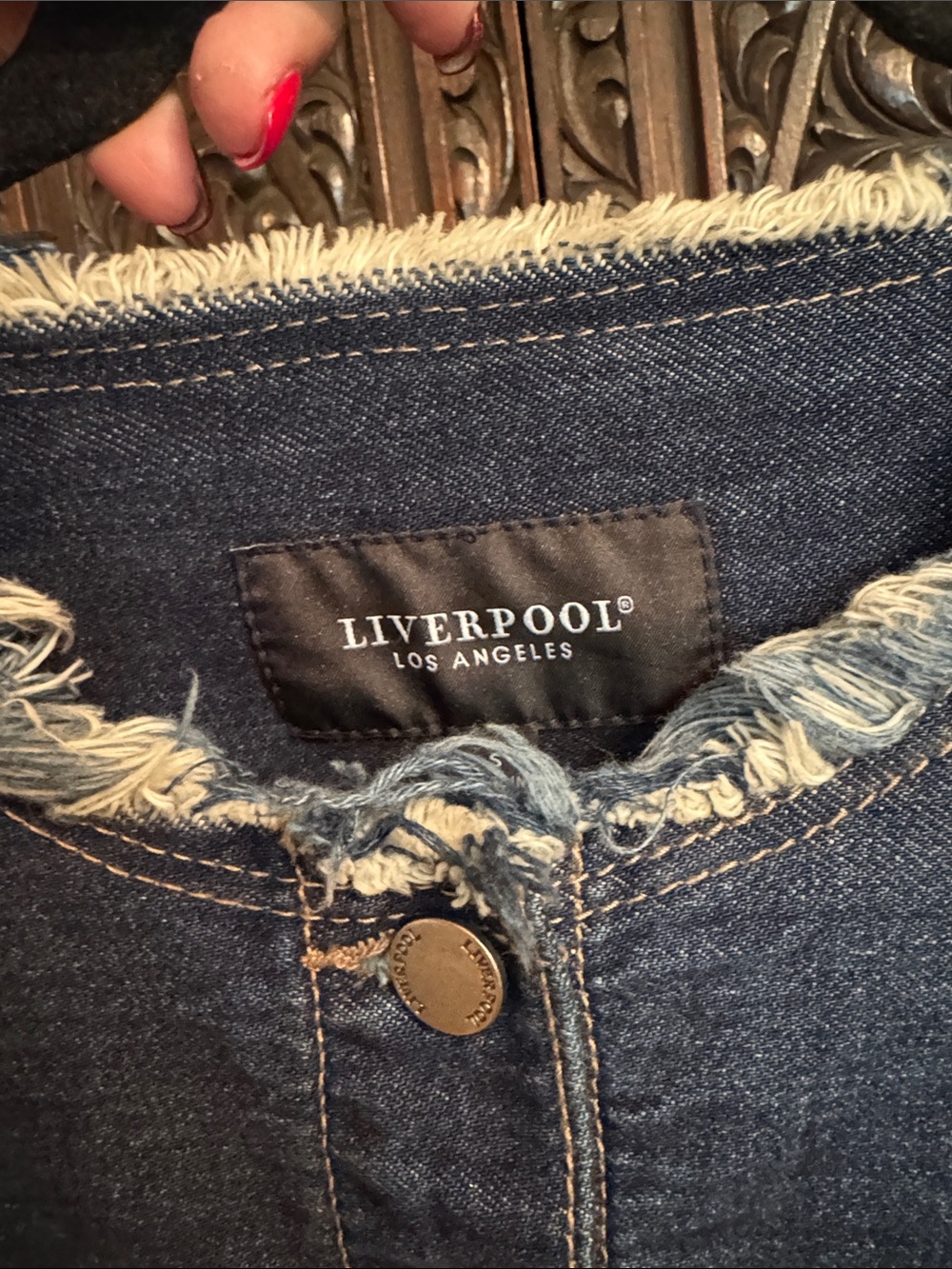 Liverpool Dark Indigo Frayed Hem Denim Jacket - Picture 6 of 11